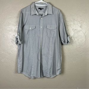 5 for $30 Murano‎ men short sleeve bottoms down navy blue white striped shirt XL